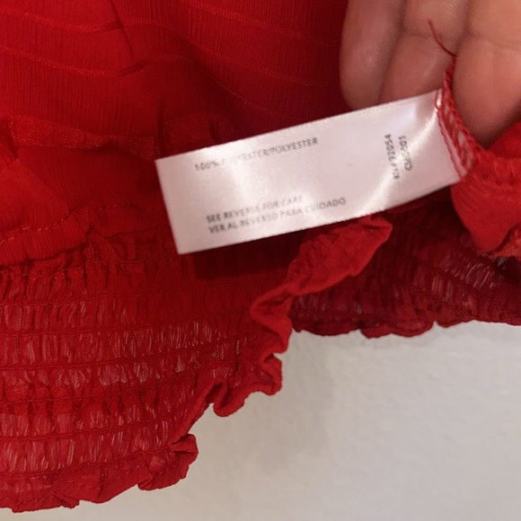 Sheer red blouse size medium with reaching at the bottom and ties on on side - Picture 4 of 8